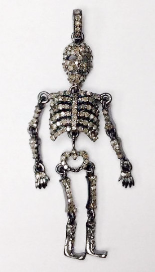 Skeleton Diamond Charm .925 Oxidized Sterling Silver Diamond Charms, Genuine handmade pave diamond Charm Size Approx 2.32"(17 x 58 MM)