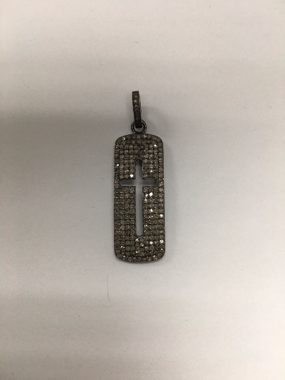 Pave Diamond Pendant, Pave Square Cross Cut out Pendant, Approx 1.2''(12x30 mm) Pave Cross Charm, Oxidized Silver