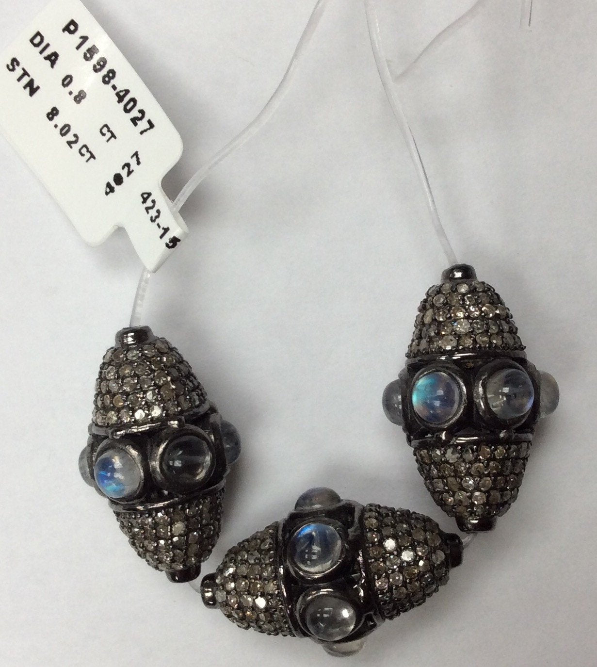 Roundel Diamond Bead .925 Oxidized Sterling Silver Diamond Beads, Genuine handmade pave diamond Beads Size Approx 0.88"(14 x 22 MM)