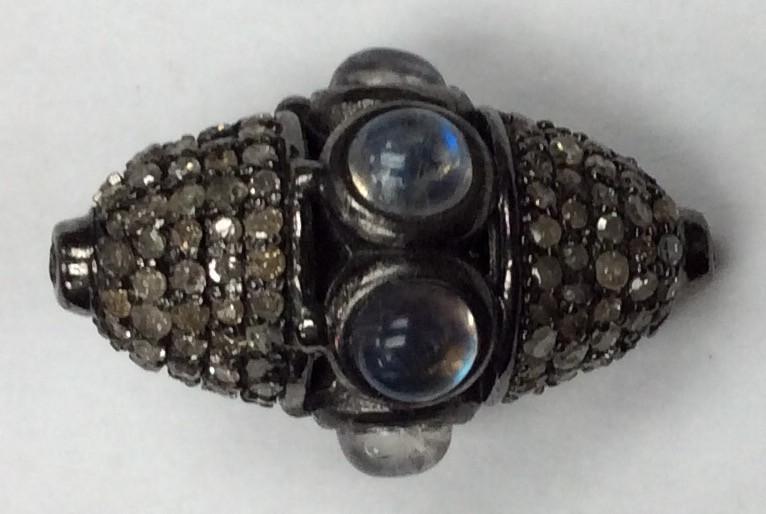 Roundel Diamond Bead .925 Oxidized Sterling Silver Diamond Beads, Genuine handmade pave diamond Beads Size Approx 0.88"(14 x 22 MM)