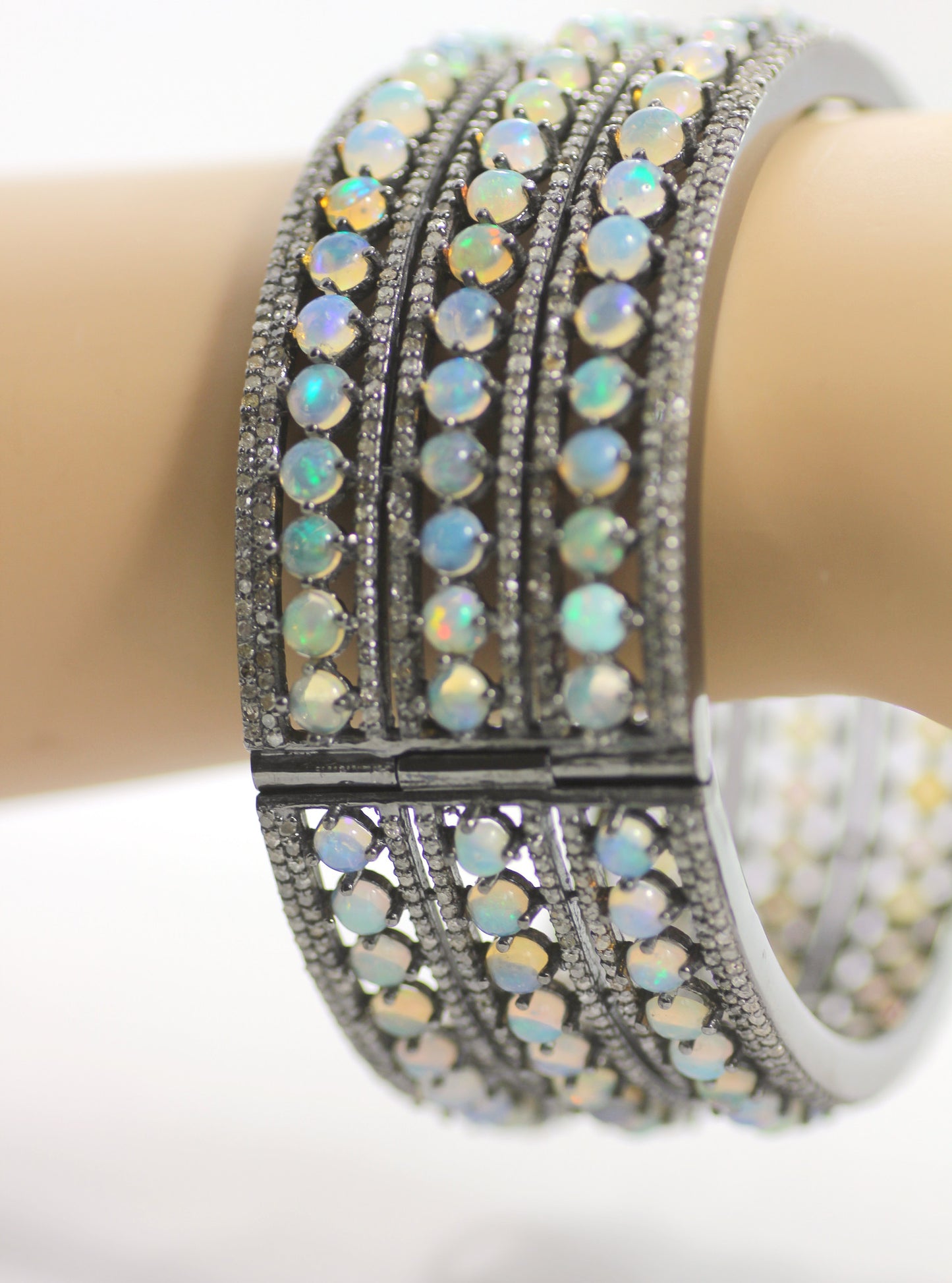 Opal & Diamond Silver Bangle