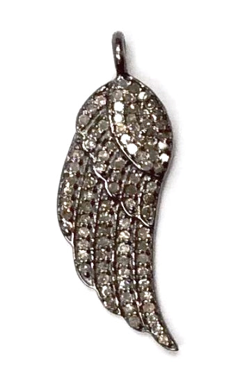 Wings Diamond Pendant .925 Oxidized Sterling Silver Diamond Pendant, Genuine handmade pave diamond Pendant Size Approx 1.12"(10 x 28 MM)