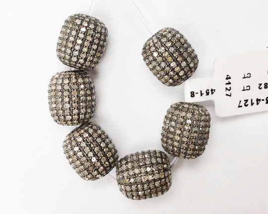 Tube Diamond Bead Oxidized Sterling Silver