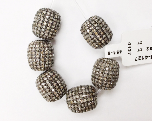 Tube Diamond Bead Oxidized Sterling Silver