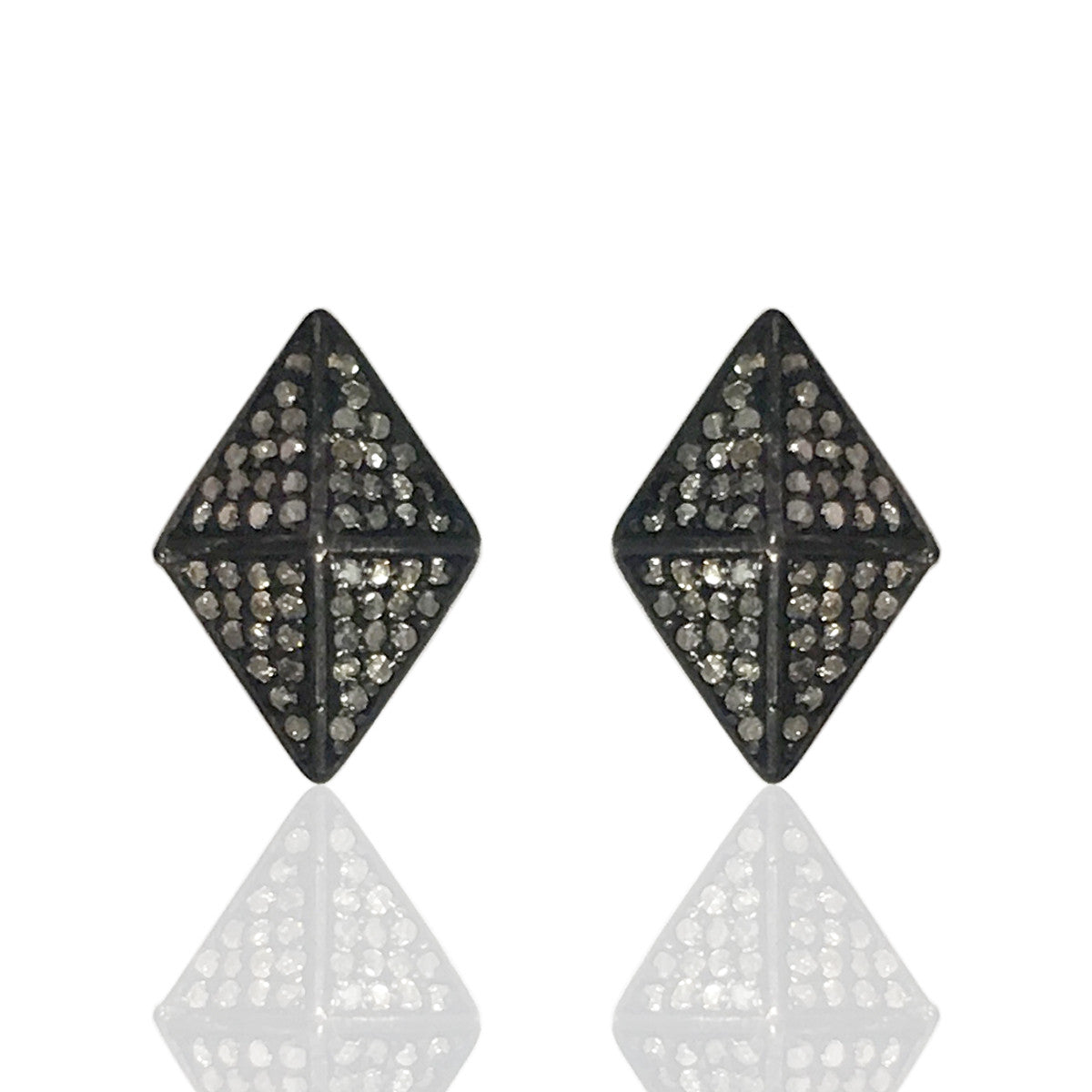 Rhombus Diamond Studs Earring .925 Oxidized Sterling Silver Diamond Earring, Genuine handmade pave diamond Earring Size 0.60"(10 x 15 MM )