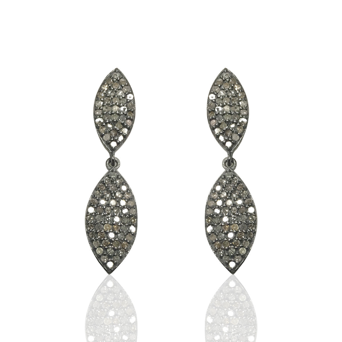 Marquise Diamond Silver Earring .925 Oxidized Sterling Silver Diamond Earring, Genuine handmade pave diamond Earring Size 1.40"(9 x 35 MM )