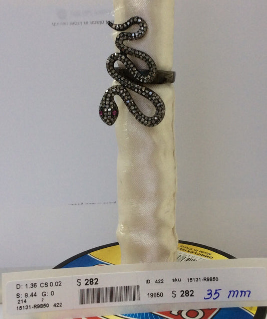 Snake Diamond Ring with Silver Black Rhodium Finish Rings