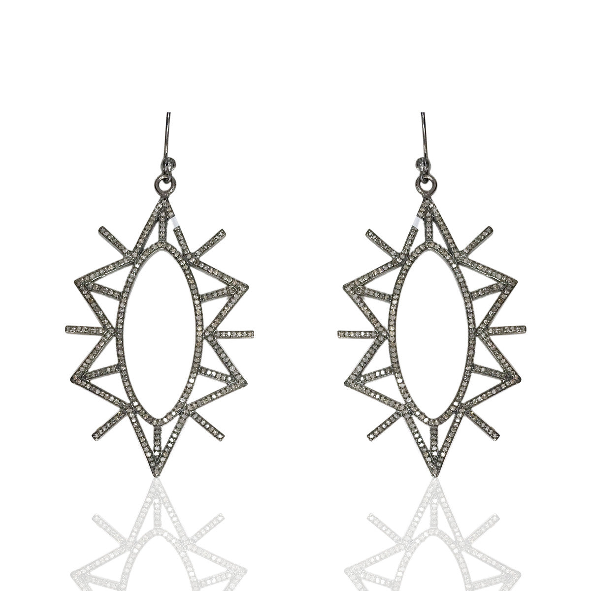 Diamond Art Deco Diamond Earring, Pave Diamond Earring, Pave Art Deco Earring, Appx 52 x 23mm. Sterling Silver