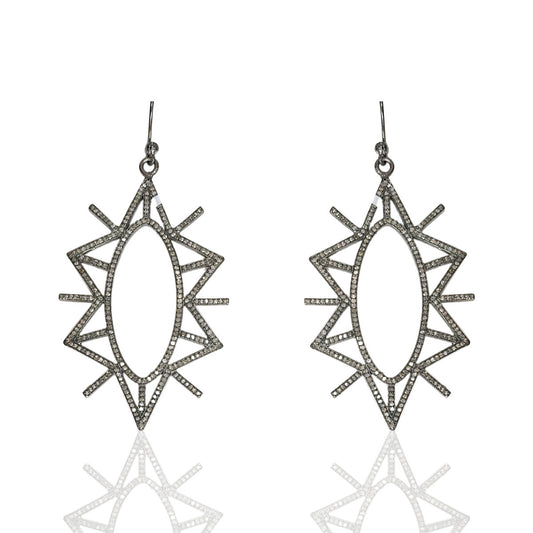 Diamond Art Deco Diamond Earring, Pave Diamond Earring, Pave Art Deco Earring, Appx 52 x 23mm. Sterling Silver