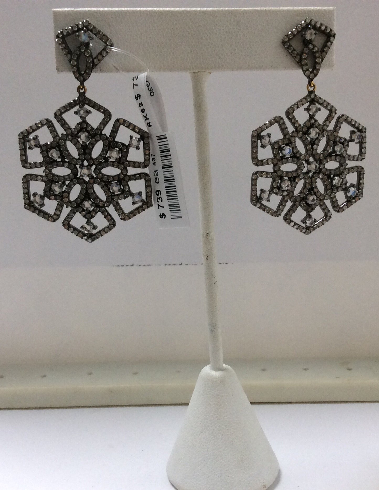 Diamond and White Rainbow Moon Stone Silver Earrings