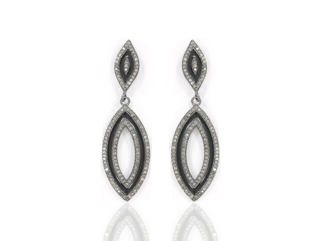 Diamond Art Deco Dual Oval Diamond Earring, Pave Diamond Earring,Pave Art Deco Earring, Approx 43 x 11mm. Sterling Silver
