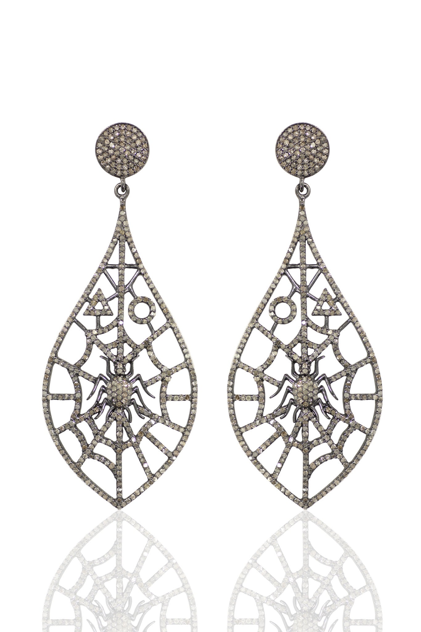 Spider Diamond Silver Earring .925 Oxidized Sterling Silver Diamond Earring, Genuine handmade pave diamond Earring Size 2.76"(29 x 69 MM )