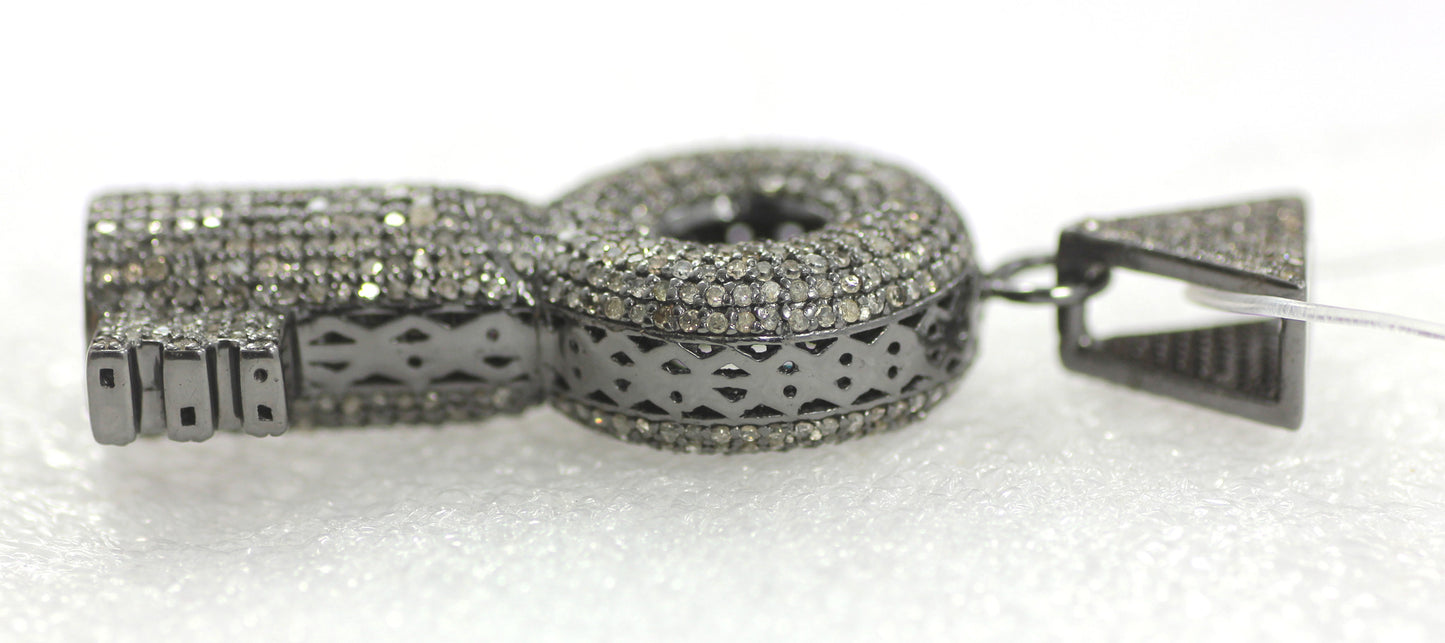Key Diamond Pendants .925 Oxidized Sterling Silver Diamond Pendants, Genuine handmade pave diamond Pendant Size Approx 1.88"(47 x 18 MM)