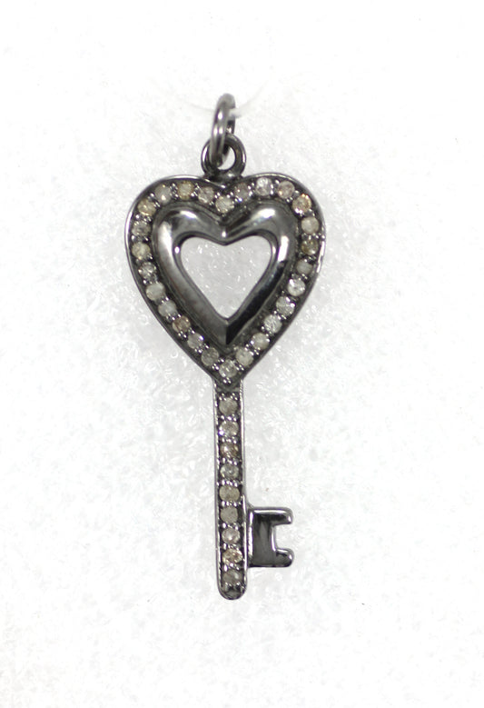Key Diamond Pendants .925 Oxidized Sterling Silver Diamond Pendants, Genuine handmade pave diamond Pendant Size Approx 1.04"(13 x 26 MM)