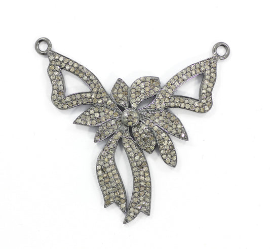 Sterling Silver Diamond Charm .925 Oxidized Sterling Silver Diamond Charm, Genuine handmade pave diamond Charm Size Approx 1.60"(40 MM)