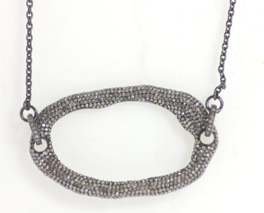 Silver Diamond Necklace .925 Oxidized Sterling Silver Diamond Necklace, Genuine handmade pave diamond Necklace Size Approx 2.00"(50 x 30 MM)