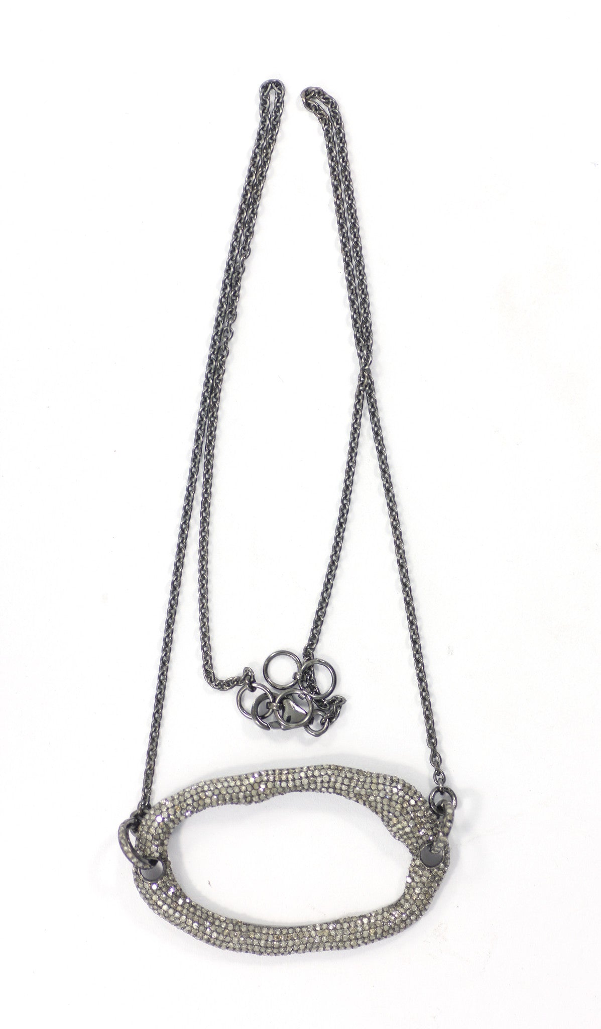 Silver Diamond Necklace .925 Oxidized Sterling Silver Diamond Necklace, Genuine handmade pave diamond Necklace Size Approx 2.00"(50 x 30 MM)