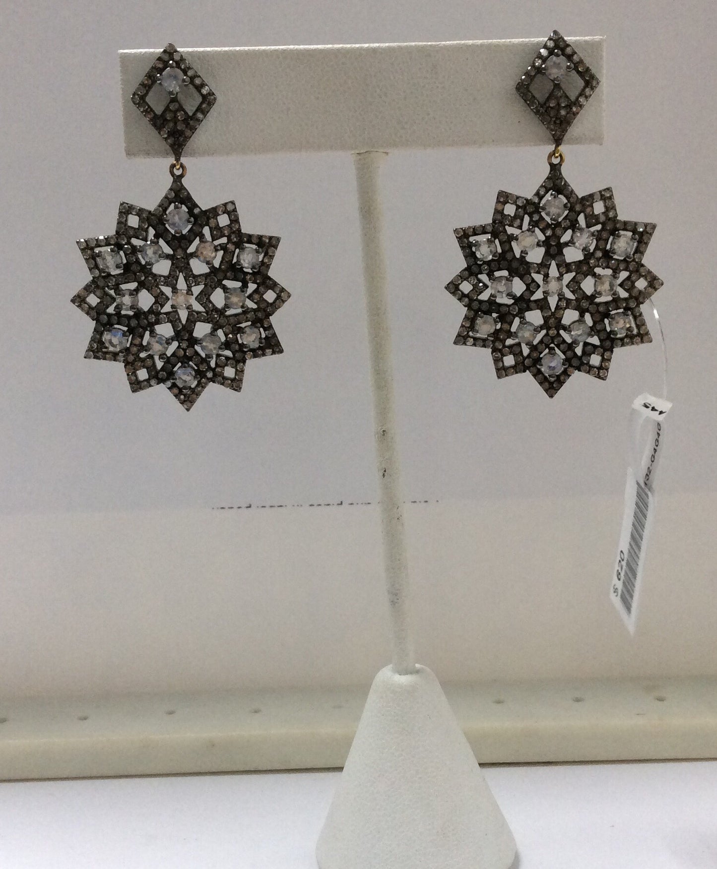 Rainbow Moonstone Diamond Earring