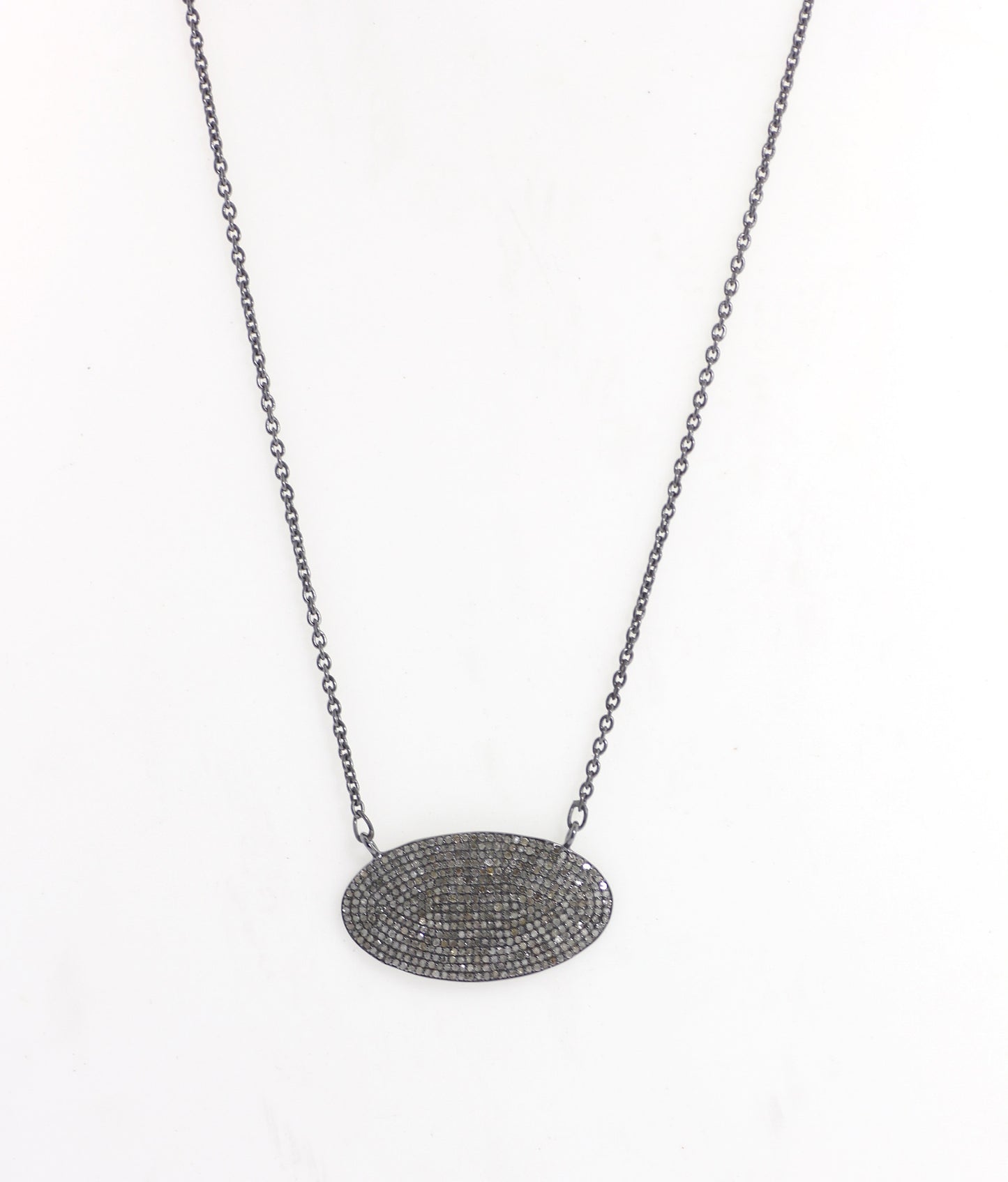 Oval Shape Diamond Necklace .925 Oxidized Sterling Silver Diamond Necklace, Genuine handmade pave diamond Necklace Size Approx 1.44"(36 X 20 MM)