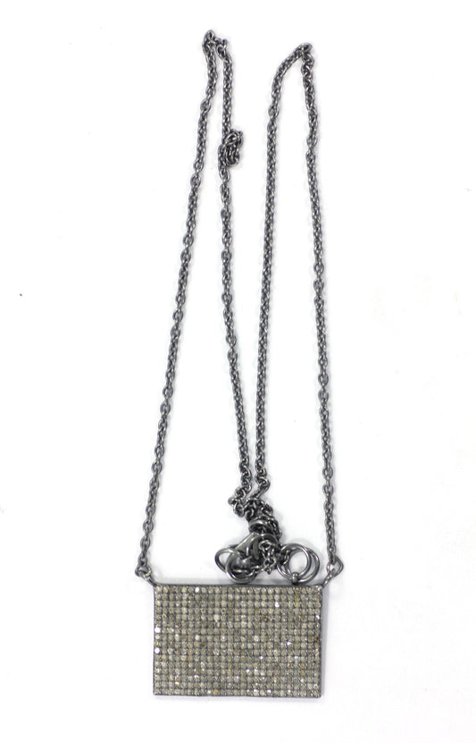 Rectangle Shape Diamond Necklace .925 Oxidized Sterling Silver Diamond Necklace, Genuine handmade pave diamond Necklace Size Approx 1.20"(20x30 MM)