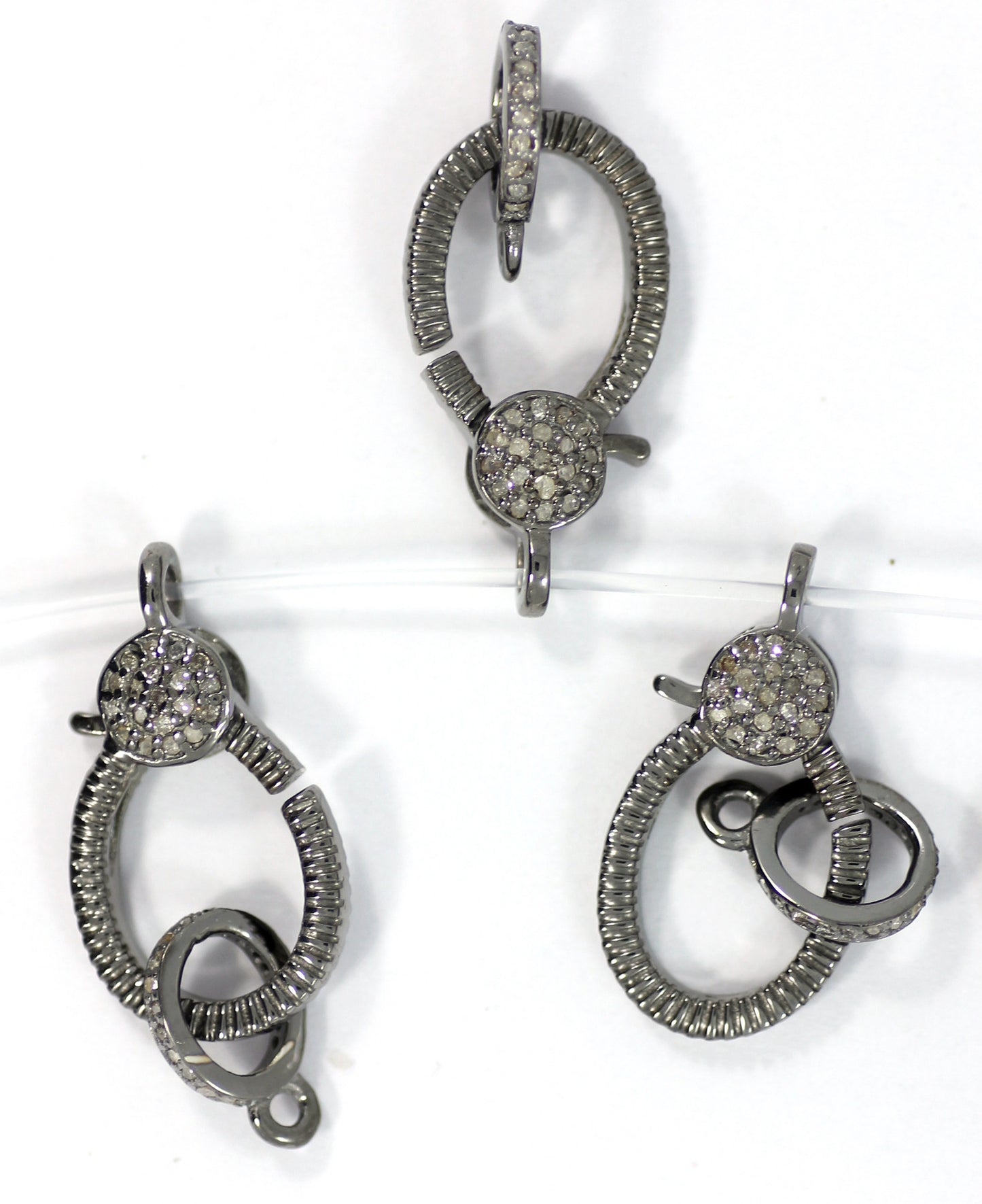 Diamond Clasps .925 Oxidized Sterling Silver Diamond Clasps, Genuine handmade pave diamond Clasps Size Approx 0.88"(22 x 11 MM)