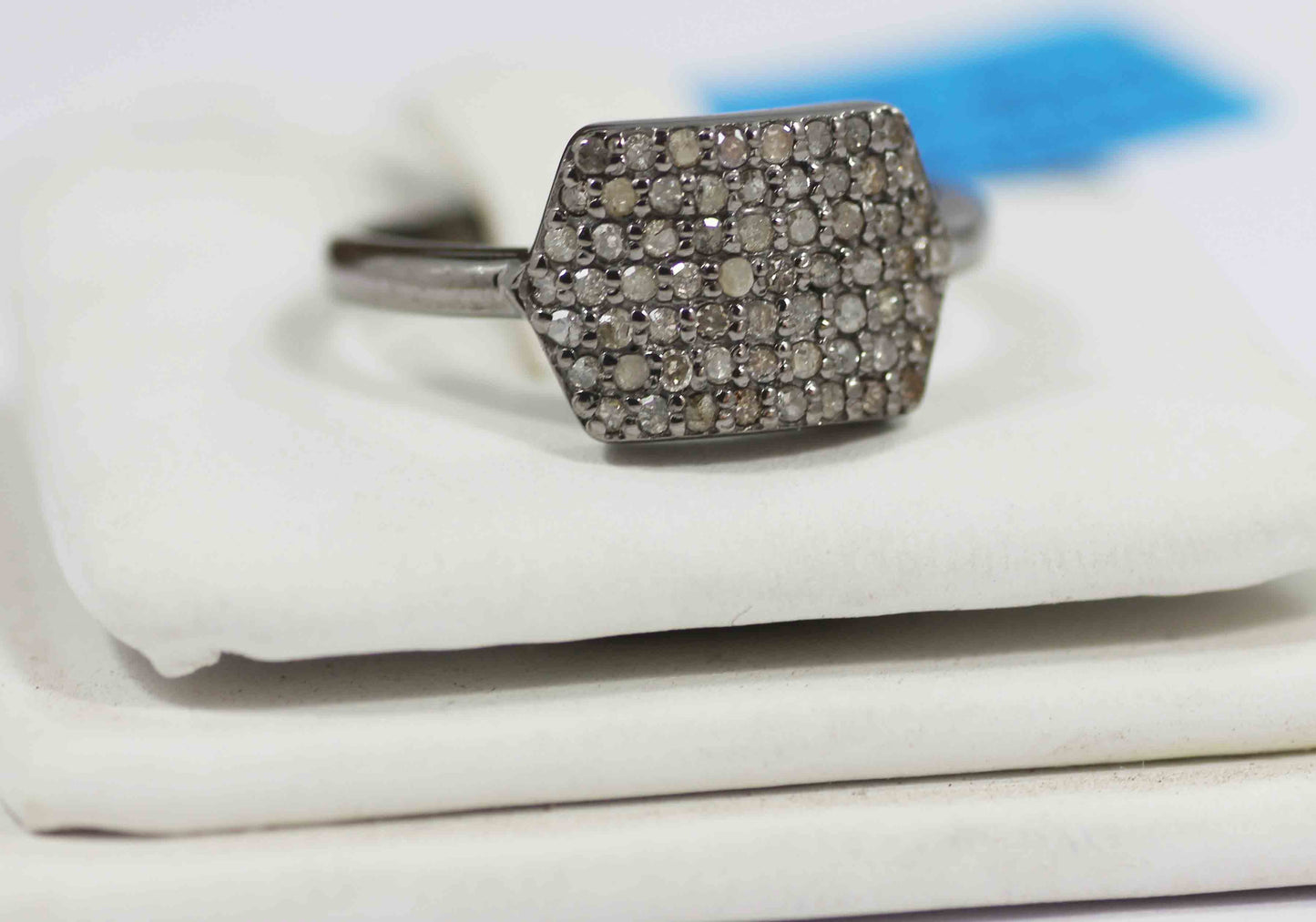 Diamond Hexagon Diamond Ring, Pave Diamond Ring, Pave Hexagon Ring, Approx 8 x 13mm. Sterling Silver