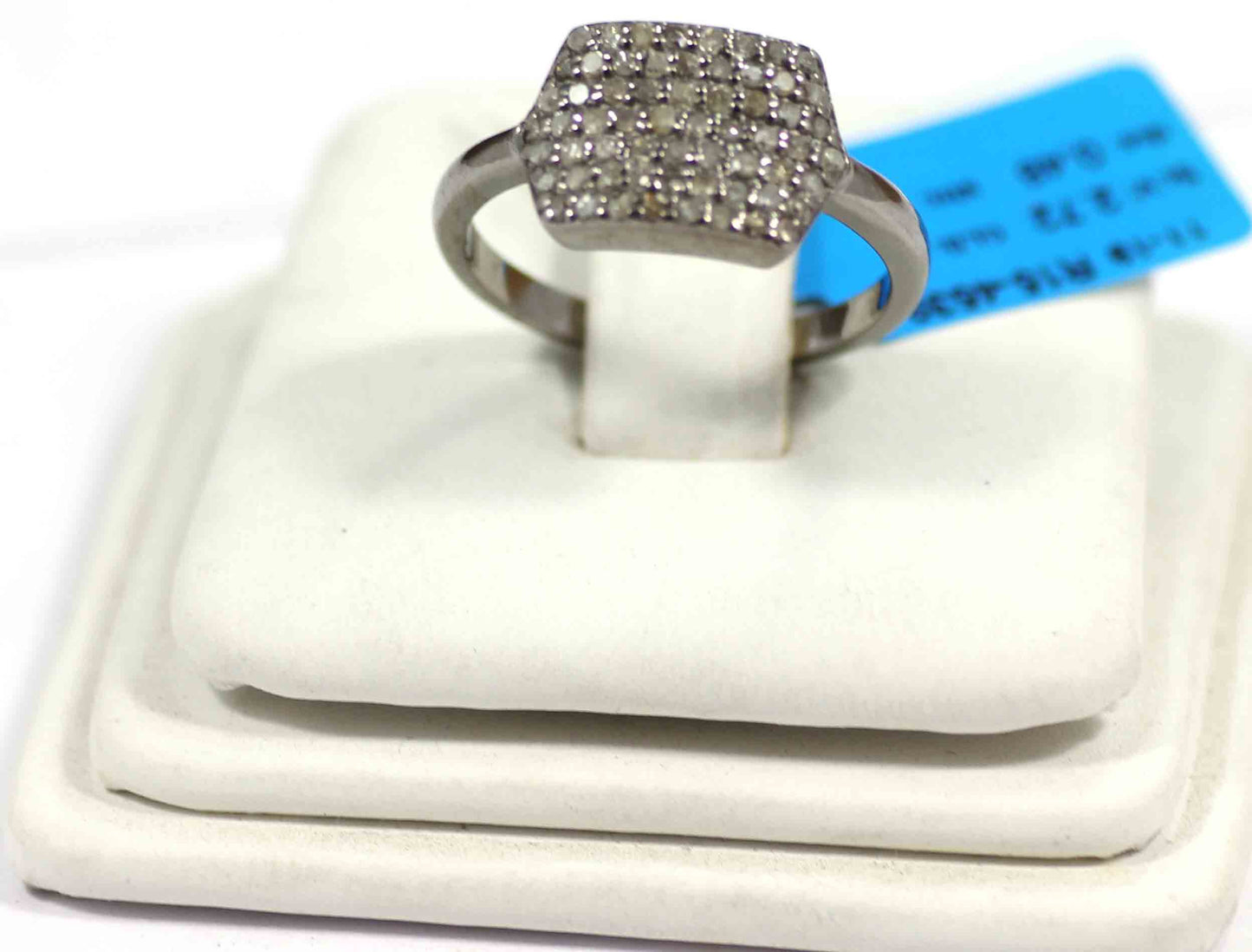 Diamond Hexagon Diamond Ring, Pave Diamond Ring, Pave Hexagon Ring, Approx 8 x 13mm. Sterling Silver