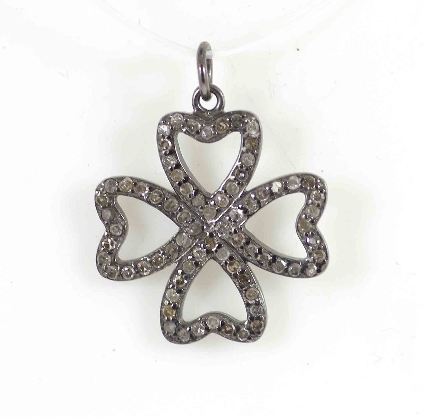 Flower shape Pave Diamond Charm .925 Oxidized Sterling Silver Diamond Charms