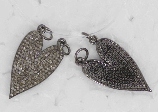Heart Shape Pave Diamond Pendants .925 Oxidized Sterling Silver Diamond Pendants, Genuine handmade pave diamond Pendants Size 24 x 15 mm