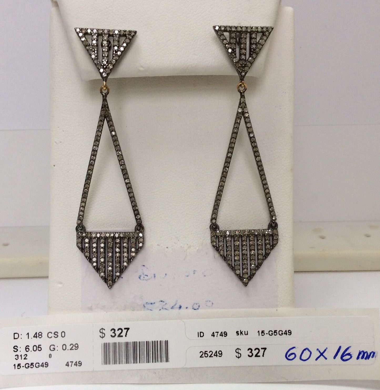 Diamond and Silver Black Rhodium Finish Earring.