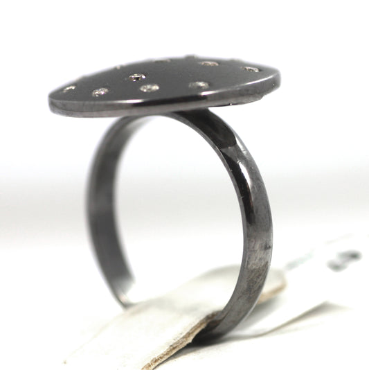 Silver Pave Diamond Ring .925 Oxidized Sterling Silver Diamond Ring, Genuine handmade pave diamond Ring Size Approx 0.76"(19 MM)