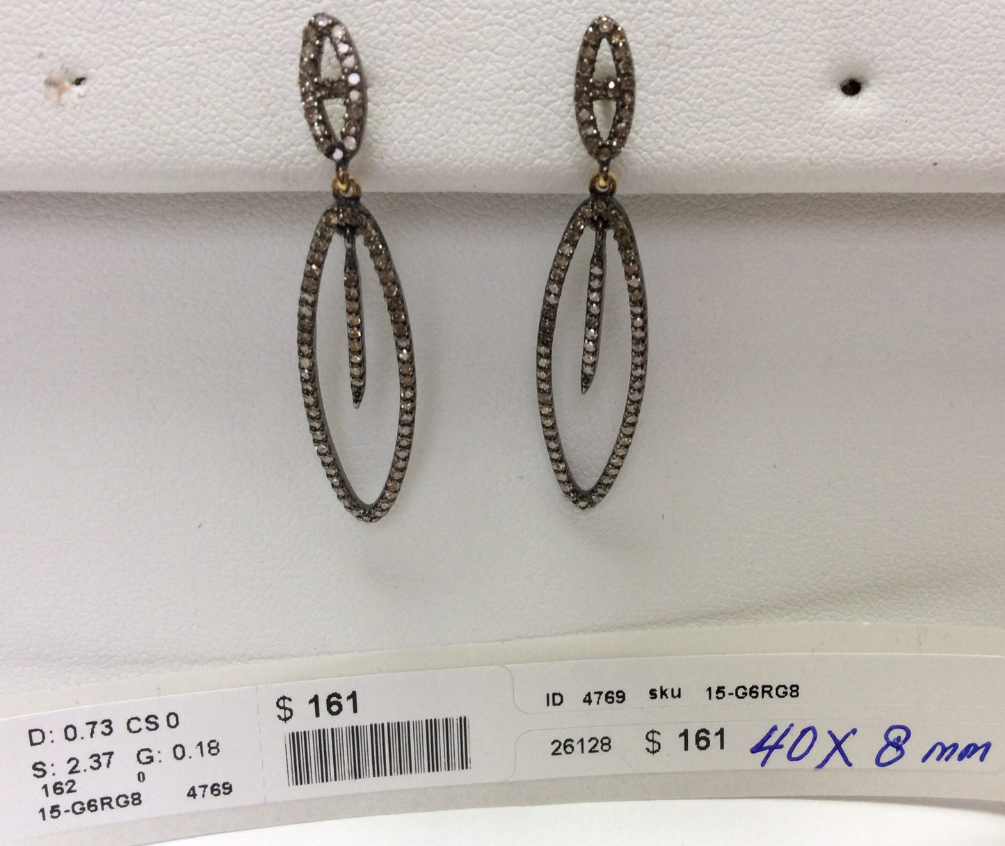 Diamond and Silver Black Rhodium Finish Earring.