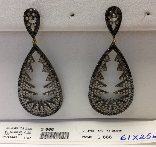 Diamond and Silver Black Rhodium Finish Earring.