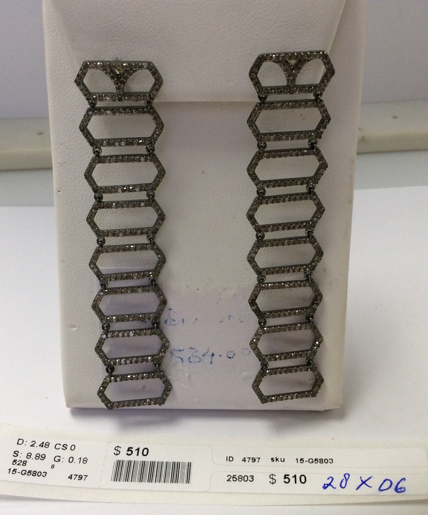 Diamond and Silver Black Rhodium Finish Earring.