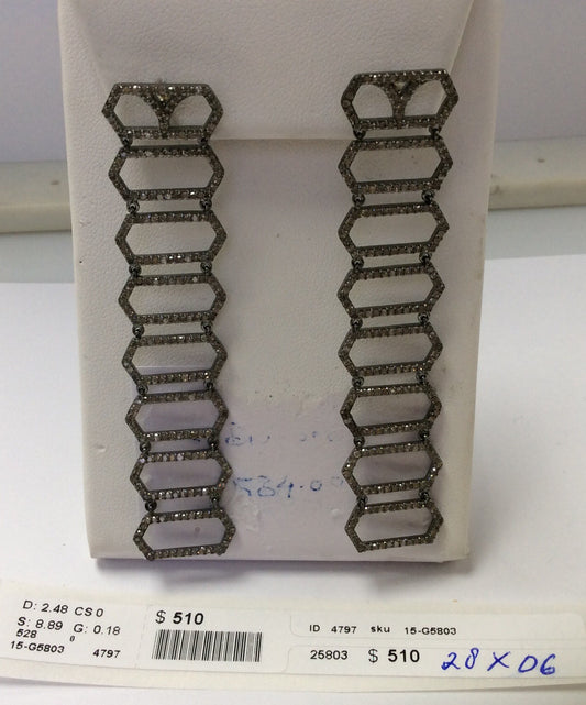 Diamond and Silver Black Rhodium Finish Earring.