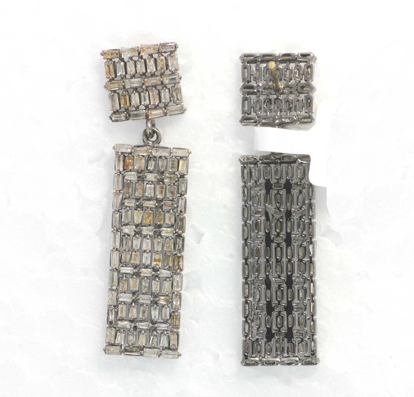 Rectangle shape Diamond Silver Earring .925 Oxidized Sterling Silver Diamond Earring, Genuine handmade pave diamond Earring.