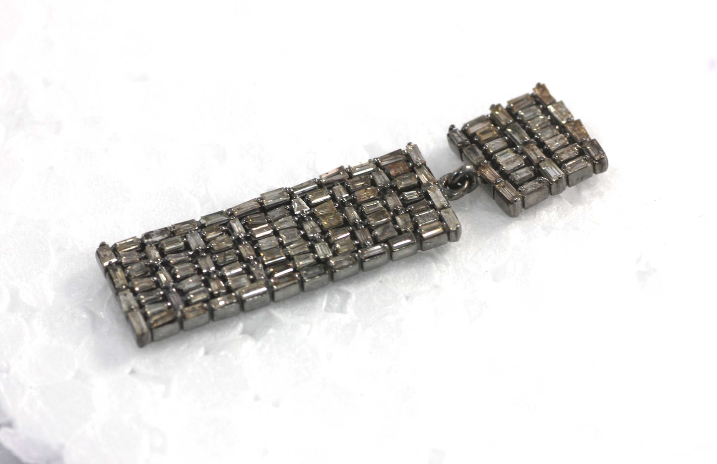 Rectangle shape Diamond Silver Earring .925 Oxidized Sterling Silver Diamond Earring, Genuine handmade pave diamond Earring.