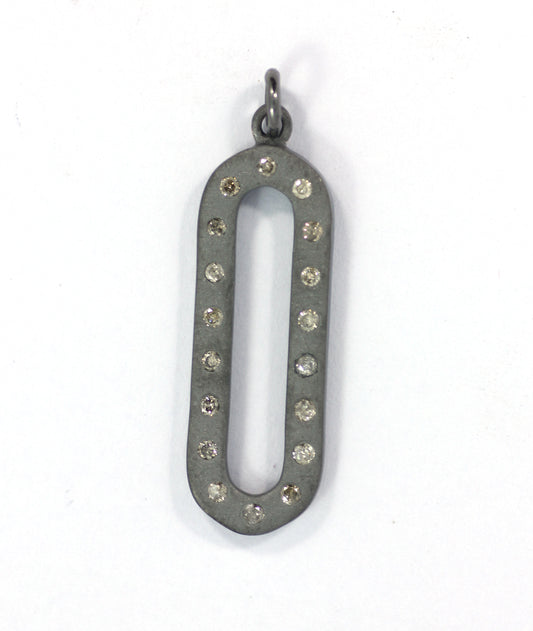 Open Diamond Pendant .925 Oxidized Sterling Silver Diamond Pendant, Genuine handmade pave diamond Pendant Size Approx 1.12"(28x10 MM)