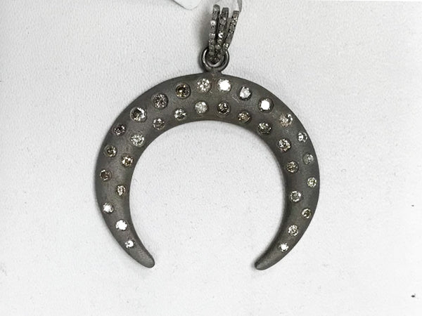 Half Moon Shape Diamond Pendant .925 Oxidized Sterling Silver Diamond Pendant, Genuine handmade pave diamond Pendant.