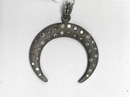 Half Moon Shape Diamond Pendant .925 Oxidized Sterling Silver Diamond Pendant, Genuine handmade pave diamond Pendant.
