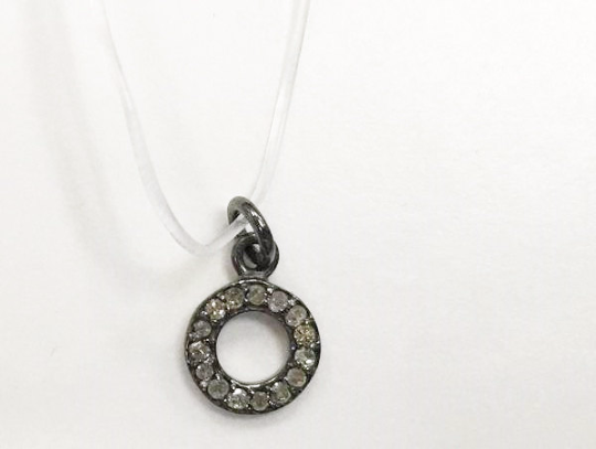Round Diamond Silver Charm .925 Oxidized Sterling Silver Diamond Charms, Genuine handmade pave diamond Charm Size Approx 0.28"(7 MM)