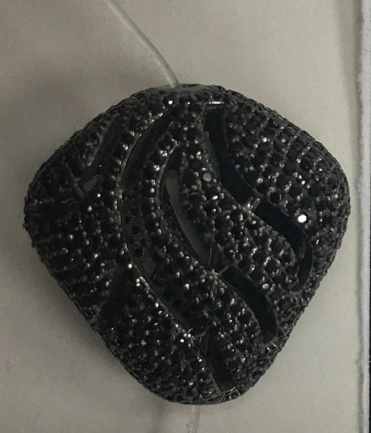 Filgree Nuggets Black Spinel Pave Silver Beads