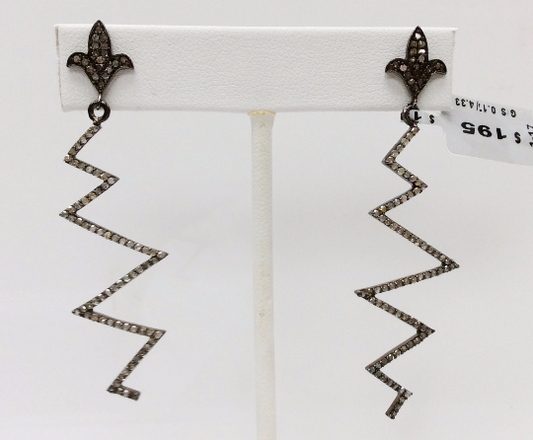 Diamond Silver Earring .925 Oxidized Sterling Silver Diamond Earring, Genuine handmade pave diamond Earring Size 2.52"(19 x 63 MM )