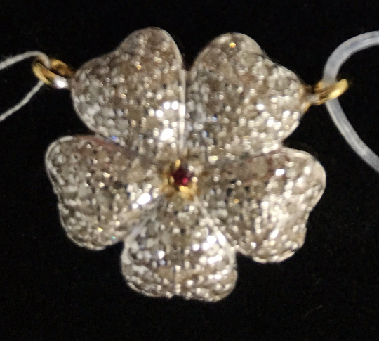 14k Solid Gold Flower Shape Diamond Pendants. Approx Size 0.80 "(20 mm)