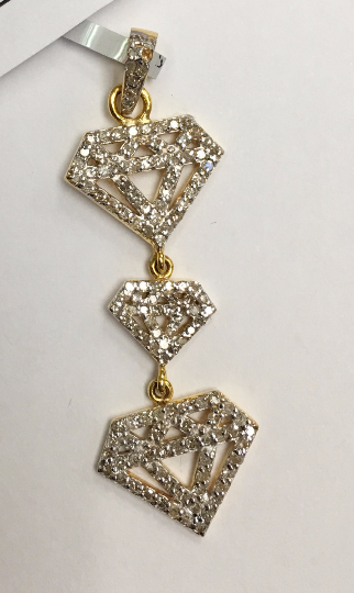14k Solid Gold Diamond Shape Diamond Pendants. Approx Size 1.60 "(15 x 40 mm)