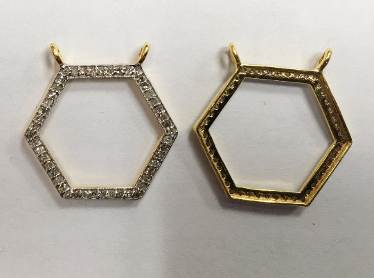 14k Solid Gold Hexagon Shape Diamond Pendants