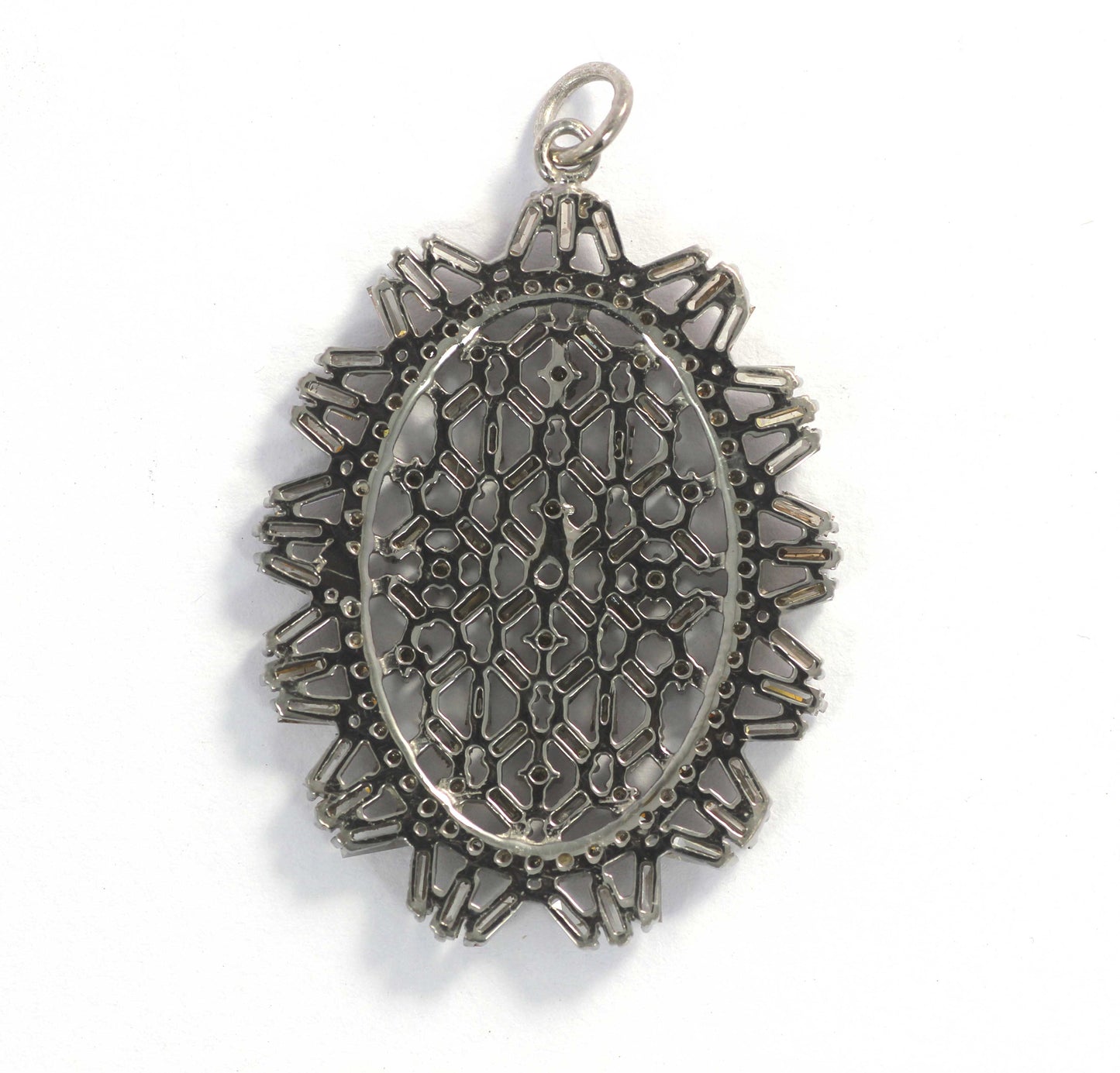 Oval Shape Diamond Pendant .925 Oxidized Sterling Silver Diamond Pendant, Genuine handmade pave diamond Pendant.