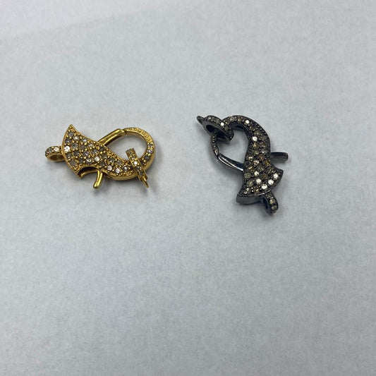 Diamond Clasps .925 Oxidized Sterling Silver Diamond Clasps, Genuine handmade pave diamond Clasps