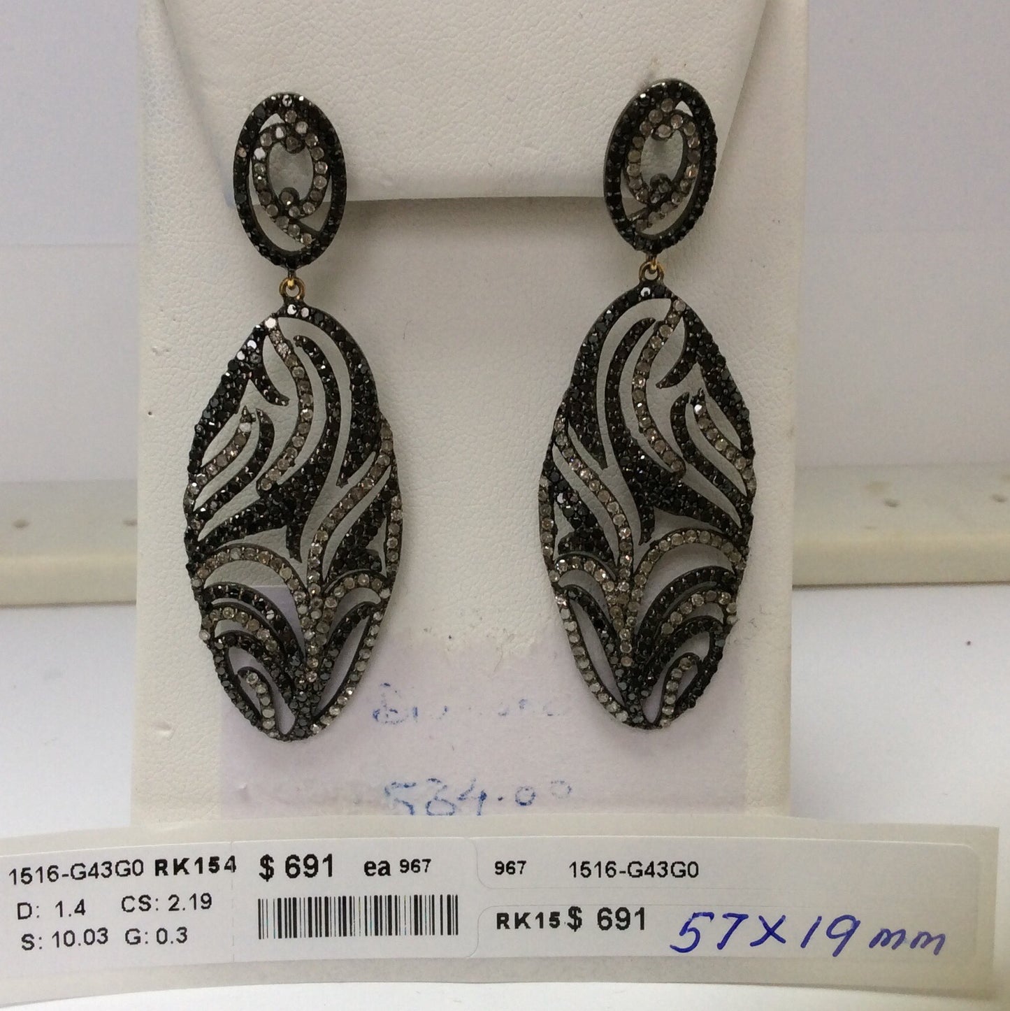 Diamond and Silver Black Rhodium Finish Earrings