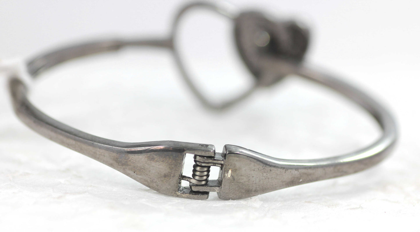 Heart Diamond Silver Bracelet .925 Oxidized Sterling Silver Diamond Bracelet, Genuine handmade pave diamond Bracelet.